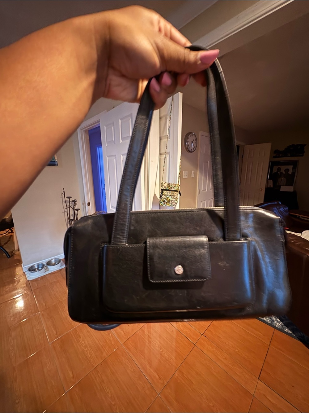 Vintage Monsac  Black Leather Shoulder Bag